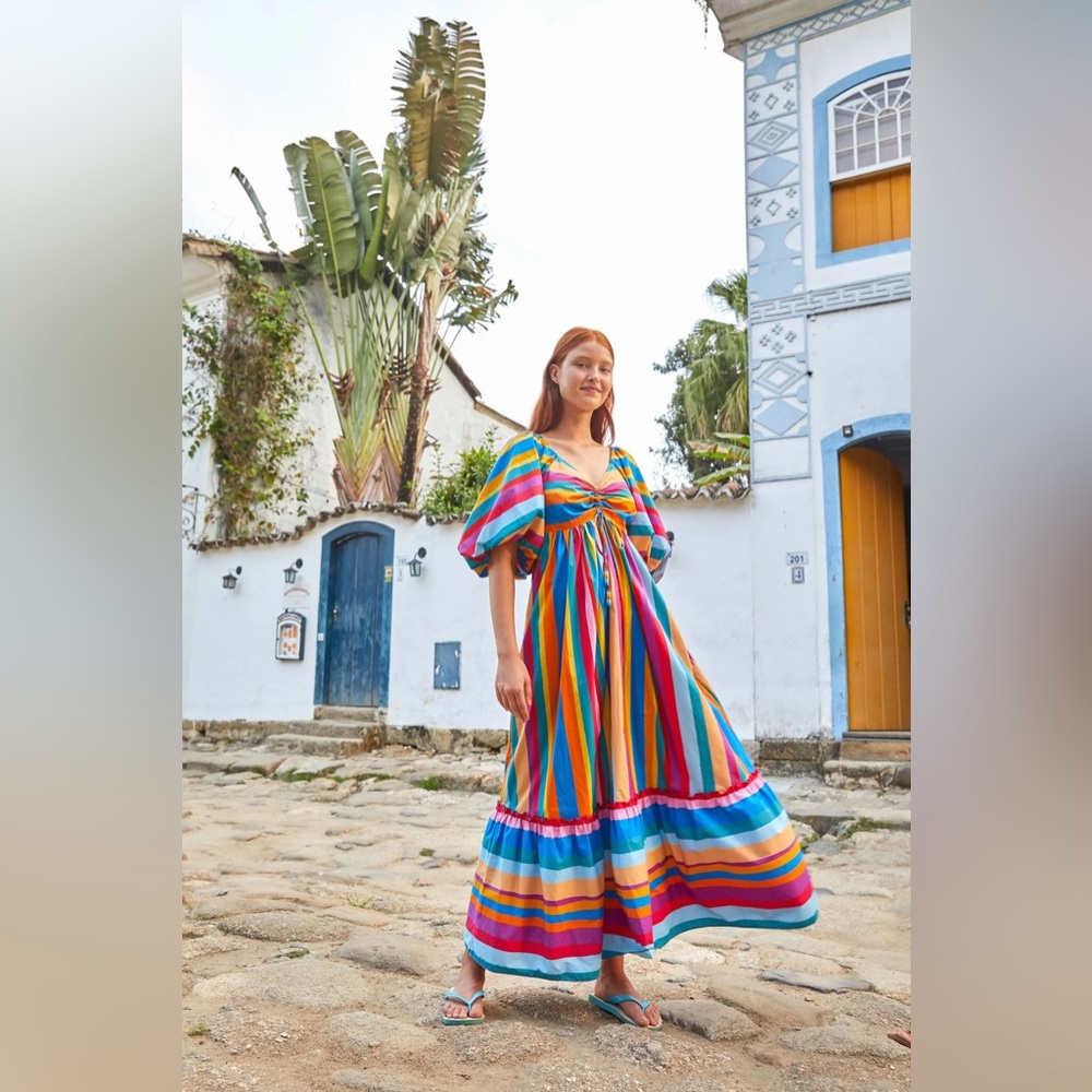 Farm Rio Colorful Striped Maxi Dress